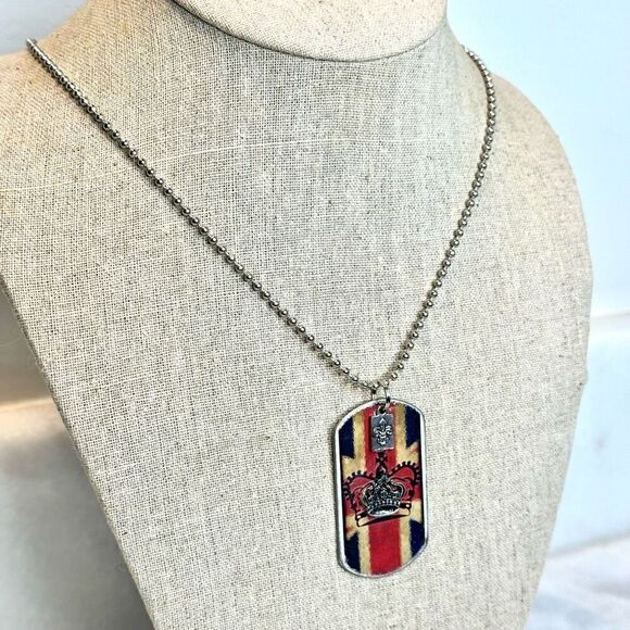 Kate Mesta Ball Chain British Crown Dog Pendant  Necklace Silver-tone 24" - Picture 2 of 5